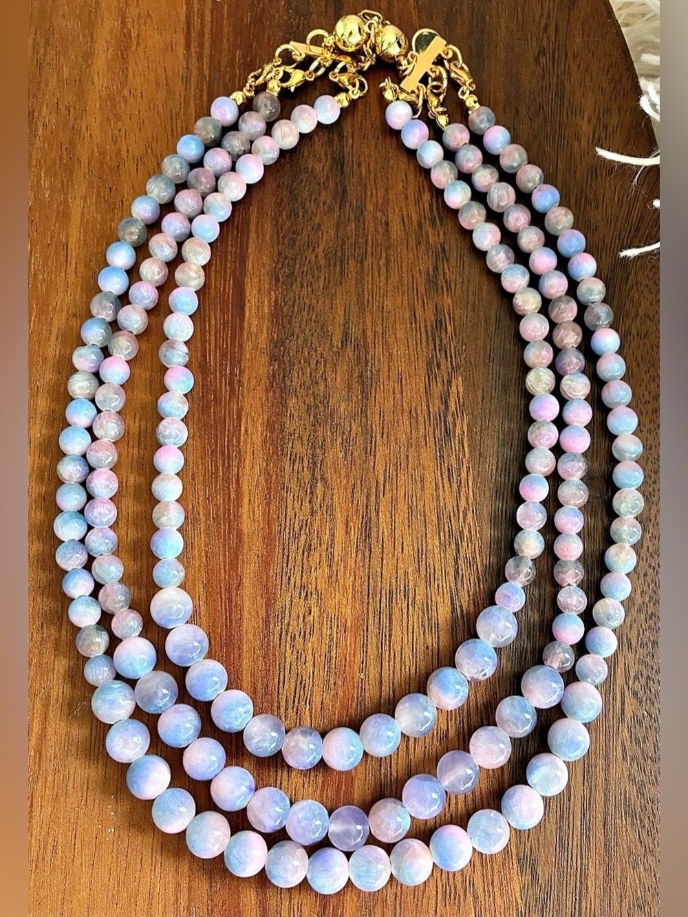 Alexa Rae 3 in one Three-Strand Beaded Acrylic Necklace in Purple & Pink Gold